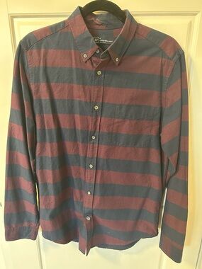 GAP Men's Striped Button-Down Shirt — Blue and Maroon